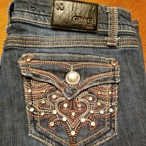 Grace in LA jeans, embellished pockets, size 29.